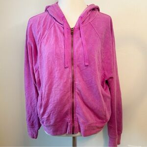 Champion Vintage Wash Zip Up Fuchsia Hoodie C Logo Lightweight, size Extra Large